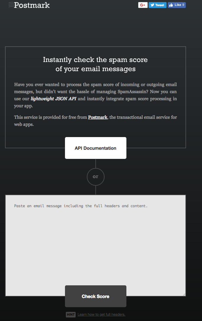 Spam score schecker for email marketers on the app postmark