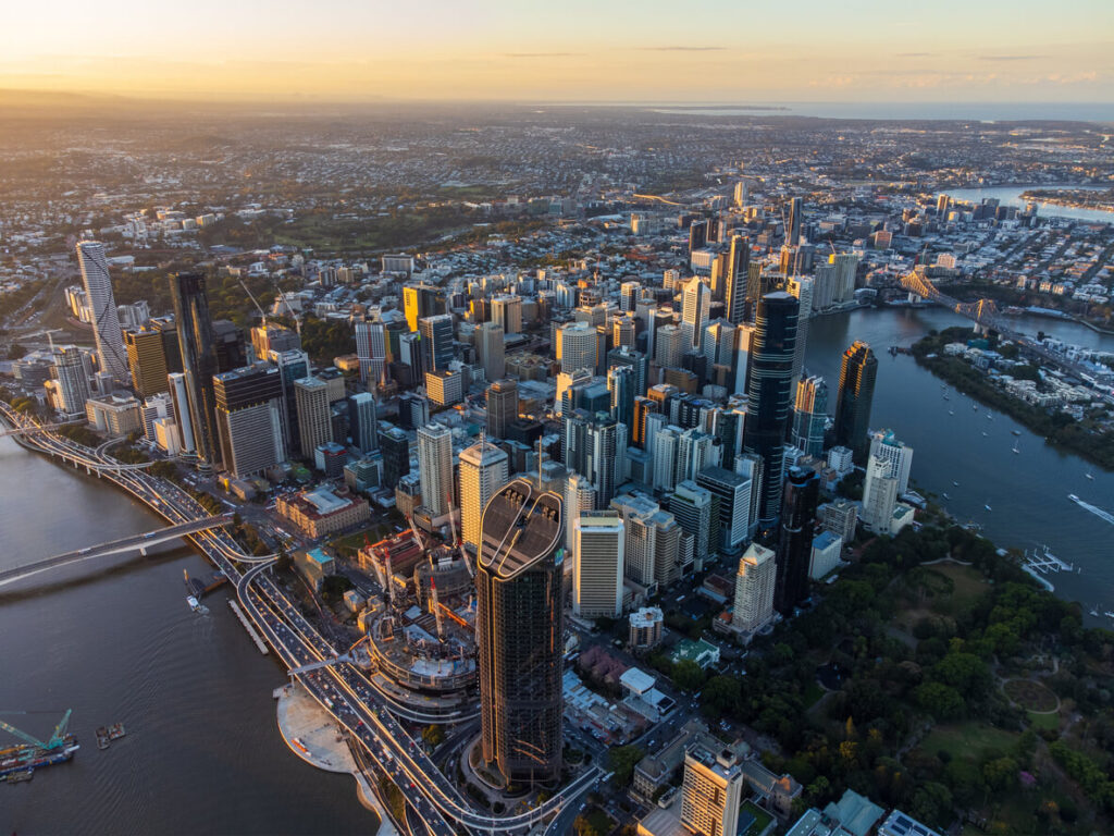 Aerial CBD shot of Brisbane, Queensland