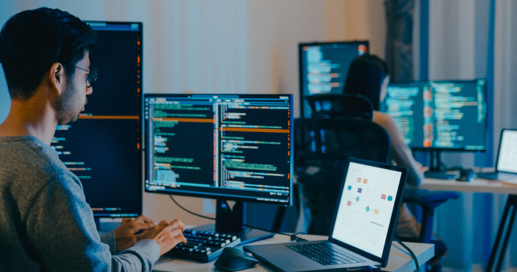 Person working on email platform software